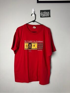 Vintage Stussy Red Graphic Tee - "No Credit? No Problem!"